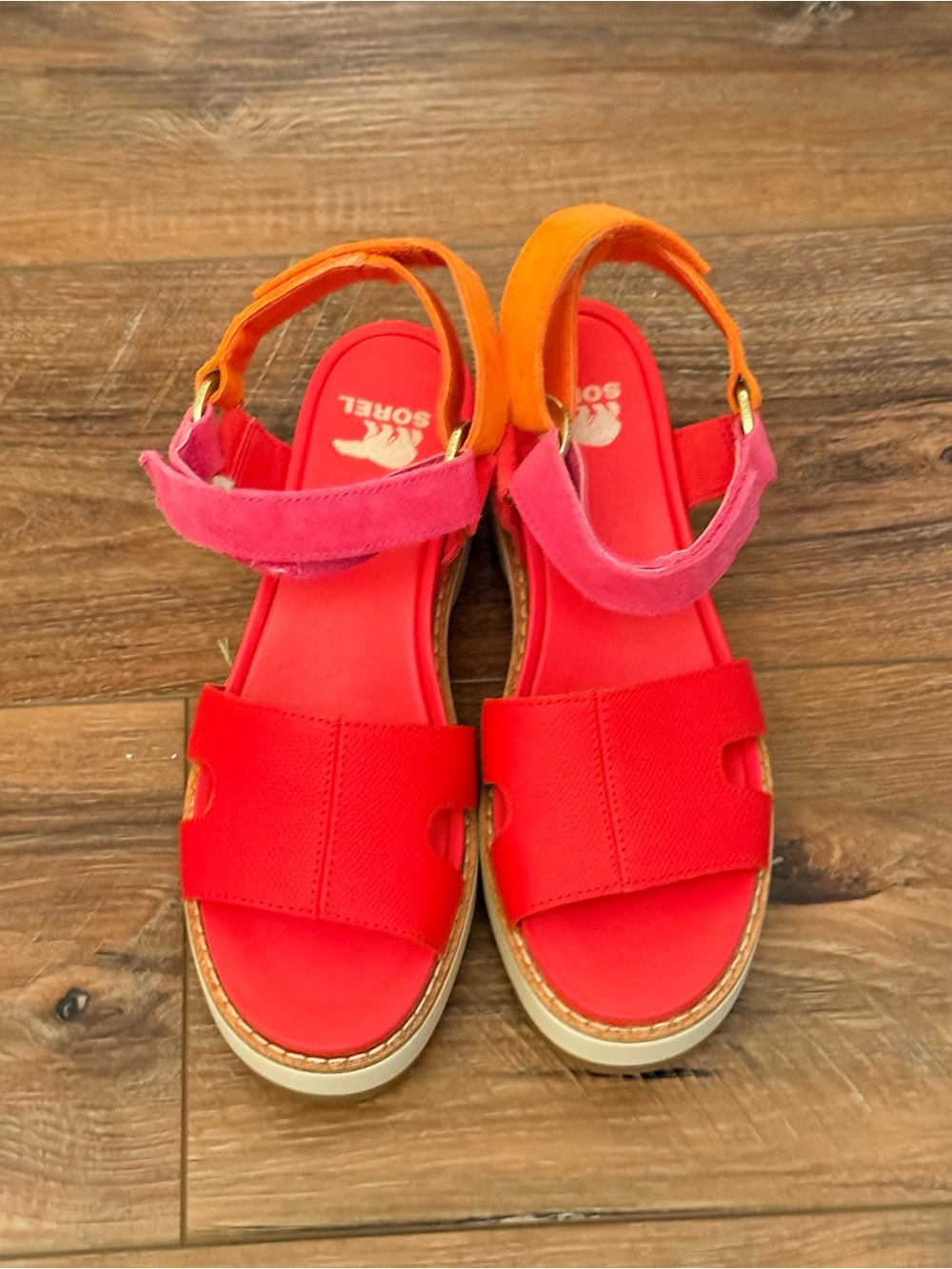 Sorel Womens Red Pink Orange Platform Sandals